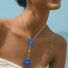 6ctw Blue Sapphire Paved Two-Flower Necklace