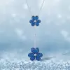 6ctw Blue Sapphire Paved Two-Flower Necklace