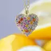 6ctw Multicolor Sapphire Rainbow Heart Pendant Necklace