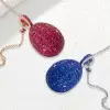 30ctw Invisibly-set Blue Sapphire/Ruby Egg Pendant Necklace