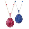 30ctw Invisibly-set Blue Sapphire/Ruby Egg Pendant Necklace