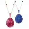 30ctw Invisibly-set Blue Sapphire/Ruby Egg Pendant Necklace