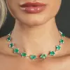 49ctw Cushion Cut Emerald Cluster Statement Necklace