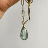 10ct Pear Cut Greenish Blue Aquamarine Paperclip Chain Necklace
