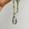 10ct Pear Cut Greenish Blue Aquamarine Paperclip Chain Necklace