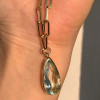 10ct Pear Cut Greenish Blue Aquamarine Paperclip Chain Necklace