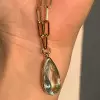 10ct Pear Cut Greenish Blue Aquamarine Paperclip Chain Necklace