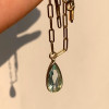 10ct Pear Cut Greenish Blue Aquamarine Paperclip Chain Necklace