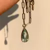 10ct Pear Cut Greenish Blue Aquamarine Paperclip Chain Necklace