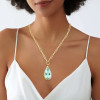 10ct Pear Cut Greenish Blue Aquamarine Paperclip Chain Necklace