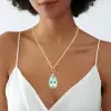 10ct Pear Cut Greenish Blue Aquamarine Paperclip Chain Necklace