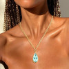 10ct Pear Cut Greenish Blue Aquamarine Paperclip Chain Necklace
