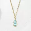 10ct Pear Cut Greenish Blue Aquamarine Paperclip Chain Necklace