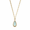 10ct Pear Cut Greenish Blue Aquamarine Paperclip Chain Necklace