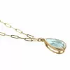 10ct Pear Cut Greenish Blue Aquamarine Paperclip Chain Necklace