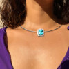 11ct Halo Cushion Cut Blue Paraiba Torque Necklace