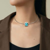 11ct Halo Cushion Cut Blue Paraiba Torque Necklace