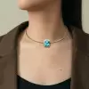 11ct Halo Cushion Cut Blue Paraiba Torque Necklace