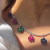 16ctw Multicolor Sapphire Flower Pendant Statement Necklace