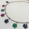 16ctw Multicolor Sapphire Flower Pendant Statement Necklace