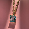 25ct Huge Emerald Cut Aquamarine Link Chain Necklace