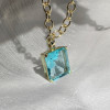 25ct Huge Emerald Cut Aquamarine Link Chain Necklace