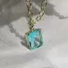 25ct Huge Emerald Cut Aquamarine Link Chain Necklace