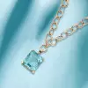 25ct Huge Emerald Cut Aquamarine Link Chain Necklace