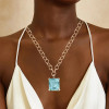 25ct Huge Emerald Cut Aquamarine Link Chain Necklace