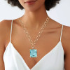 25ct Huge Emerald Cut Aquamarine Link Chain Necklace