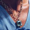 25ct Huge Emerald Cut Aquamarine Link Chain Necklace