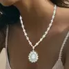 50ctw Pear Cut Vinatge Halo Statement Necklace