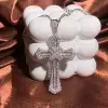 10ctw Baguette Cut White Sapphire Cross Pendant Necklace
