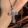 10ctw Baguette Cut White Sapphire Cross Pendant Necklace