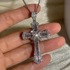 10ctw Baguette Cut White Sapphire Cross Pendant Necklace