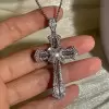 10ctw Baguette Cut White Sapphire Cross Pendant Necklace