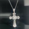 10ctw Baguette Cut White Sapphire Cross Pendant Necklace
