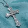 10ctw Baguette Cut White Sapphire Cross Pendant Necklace