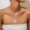8ctw Edwardian Style Pearl and Sapphire Cross Pendant Necklace