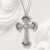 8ctw Edwardian Style Pearl and Sapphire Cross Pendant Necklace