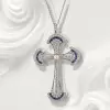 8ctw Edwardian Style Pearl and Sapphire Cross Pendant Necklace
