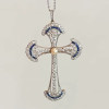 8ctw Edwardian Style Pearl and Sapphire Cross Pendant Necklace