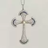 8ctw Edwardian Style Pearl and Sapphire Cross Pendant Necklace
