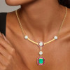 4ct Emerald Cut Emerald With Ruby Halo Pendant Necklace