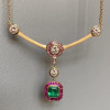 4ct Emerald Cut Emerald With Ruby Halo Pendant Necklace