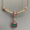 4ct Emerald Cut Emerald With Ruby Halo Pendant Necklace