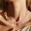 50ctw Multicolor Sapphire Paperclip Link Statement Necklace