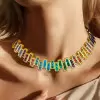 35ctw Princess Cut Multicolor Sapphire Rainbow Necklace