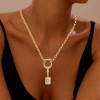 5ct Emerald Cut White Sapphire Crescent Moon Pendant Necklace
