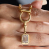 5ct Emerald Cut White Sapphire Crescent Moon Pendant Necklace